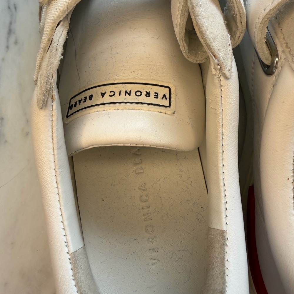 Veronica Beard White Sneakers with Red and Silver Accents - Picture 10 of 12